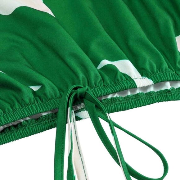 14(1XL) Womens Plus Elegant Allover Print Asymmetrical Neck Blouse And Pants Set - Picture 4 of 4